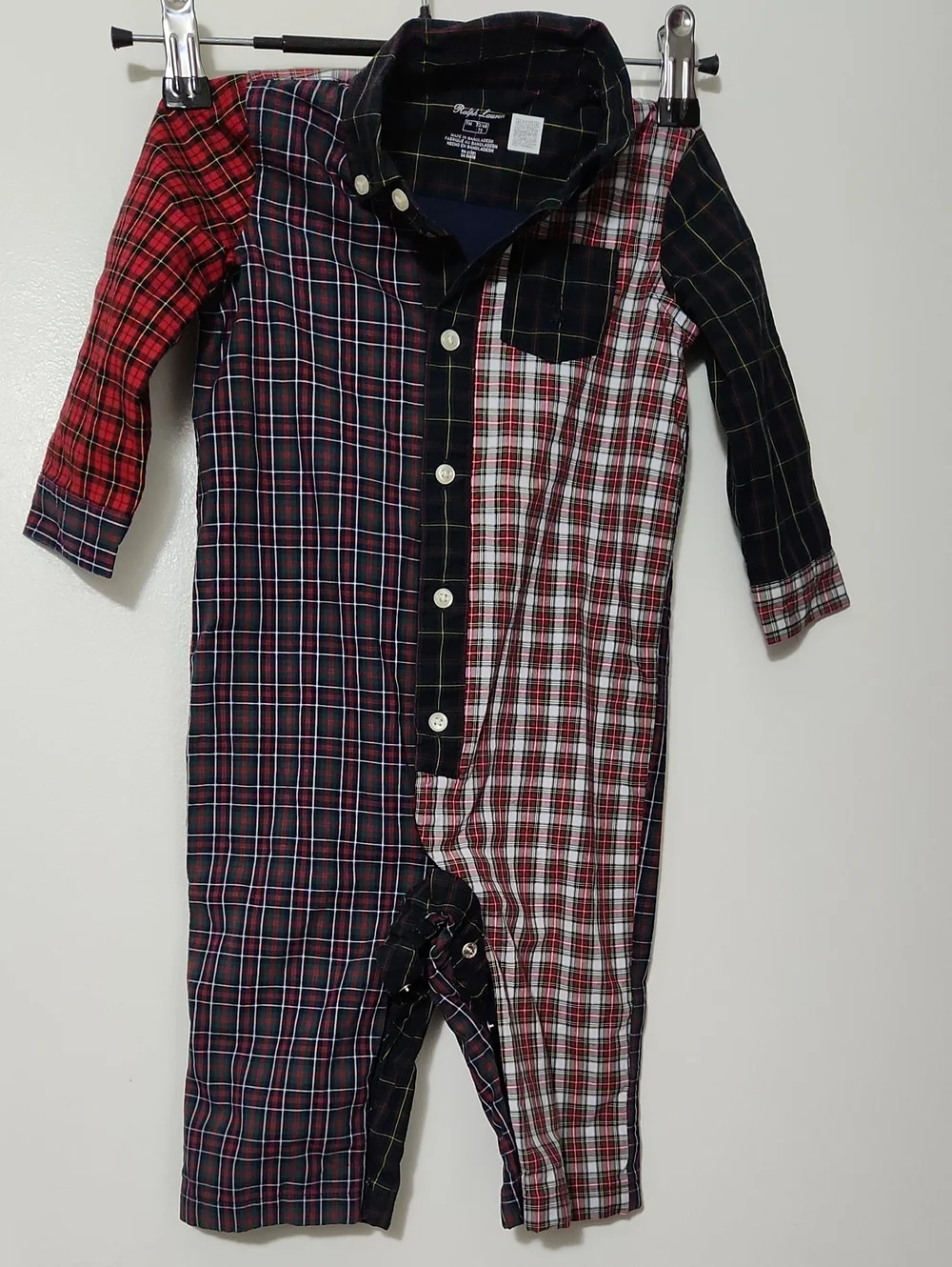 Ralph Lauren Multiplaid Baby Outfit with Green & Red Tartan Lining 9 Months